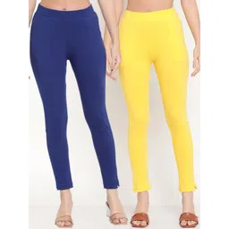 TAG 7 Women Set Of 2 Solid Blue & Yellow Leggings-picture-11