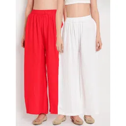 TAG 7 Women White & Red Set of 2 Flared Ethnic Palazzos-picture-29