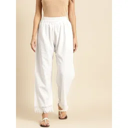 TAG 7 Women White Solid Hem Design Straight Palazzos-picture-19