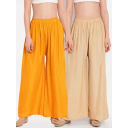 TAG 7 Women Yellow & Beige Set of 2 Flared Ethnic Palazzos-picture-38