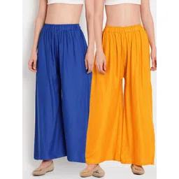 TAG 7 Women Yellow & Blue Set of 2 Flared Ethnic Palazzos-picture-20