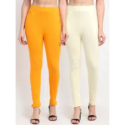 TAG 7 Women Yellow & Cream Pack of 2 Leggings-picture-24