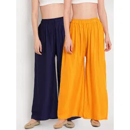 TAG 7 Women Yellow & Navy Blue Set of 2 Flared Ethnic Palazzos-picture-10