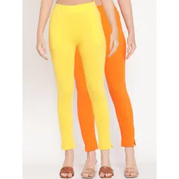 TAG 7 Women Yellow & Orange Pack of 2 Straight Fit Ankle-Length Leggings-picture-27
