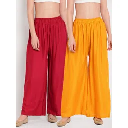 TAG 7 Women Yellow & Red Set of 2 Flared Ethnic Palazzos-picture-31