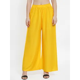 TAG 7 Women Yellow Solid Wide Leg Palazzos-picture-35