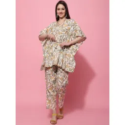 TAG 7 Yellow & White Cotton Floral Print Kaftan Pants Set-picture-22