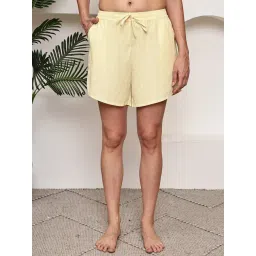 Tag 7 Yellow Cotton Striped Lounge Shorts-picture-18