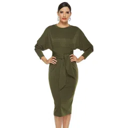 TAGVE Women's Bodycon Dark Green Midi Dress-picture-14