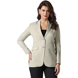 tahvo Beige Long Notched Lapel Blazer for Women - Casual Formal Blazers for Business Meetings - Stylish Regular Fit, Polyviscose Fabric, Solid Pattern, 2 Pockets, Single Breasted Full Sleeve-picture-38