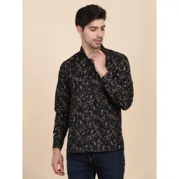 TAHVO Black Cotton Slim Fit Printed Shirt-picture-23