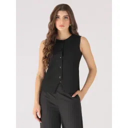 TAHVO Black Solid Viscose Waistcoat-picture-37