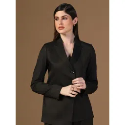 TAHVO Black Viscose Solid Full Sleeves Blazers image 1