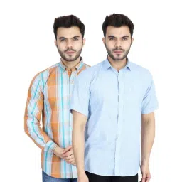 TAHVO Blue & Orange Cotton Slim Fit Shirt Pack of 2-picture-42