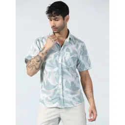 Tahvo Blue Cotton Regular Fit Abstract Print Shirt-picture-39