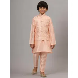 TAHVO Boys Peach Embroidery Full Sleeves Kurta Pyjama Sets-picture-14