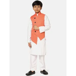 TAHVO Boys Pure Cotton Kurta With Pyjamas & With Nehru Jacket-picture-13