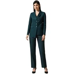 tahvo Formal Suit Set | Solid Color Asymmetrical Blazer with Trouser for Women-picture-14