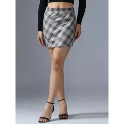 TAHVO Grey Checks Cotton Blend Mini Skirts-picture-21