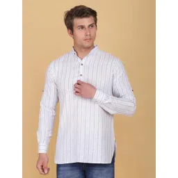 TAHVO Grey Cotton Slim Fit Striped Shirt-picture-17