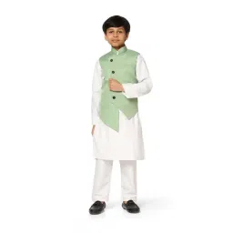 TAHVO Kids Green & White Slim Fit Kurta Set-picture-27
