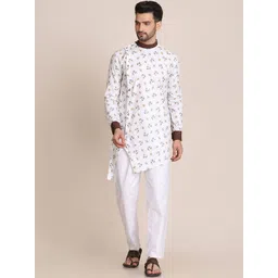 TAHVO Mandarin Collar Floral Panelled Pure Cotton Kurta with Pyjamas-picture-14