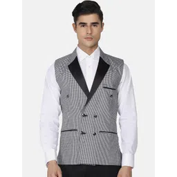TAHVO Men Black Checked Woven Nehru Jacket-picture-19