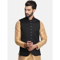 TAHVO Men Black Solid Satin Nehru Jacket-picture-39