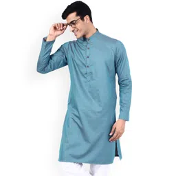TAHVO Men Blue Flared Sleeves Thread Work Kurta-picture-14