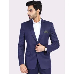 TAHVO Men Blue Solid Single-Breasted Slim Fit Blazer-picture-30