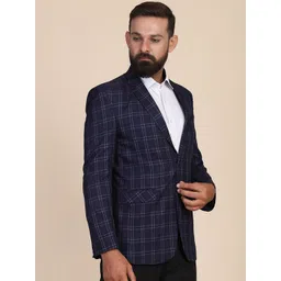 TAHVO Men Checked Notched Lapel Slim Fit Formal Blazers image 4
