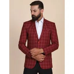 TAHVO Men Checked Slim-Fit Single-Breasted Blazer-picture-17