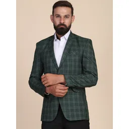 TAHVO Men Checked Slim Fit Single-Breasted Party Blazer-picture-16