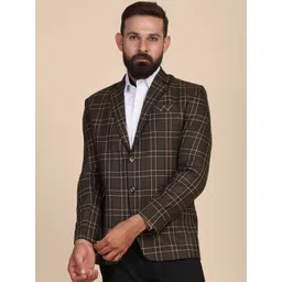 TAHVO Men Green Checked Single-Breasted Slim-Fit Formal Blazer-picture-20