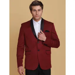 TAHVO Men Maroon Solid Single Breasted Slim Fit Blazer-picture-28