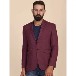 TAHVO Men Maroon Solid Single Breasted Slim-Fit Blazer-picture-29
