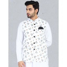 TAHVO Men White Printed Nehru Jackets-picture-32