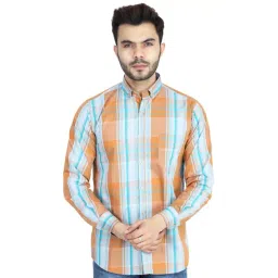 TAHVO Orange Cotton Slim Fit Checks Shirt-picture-34