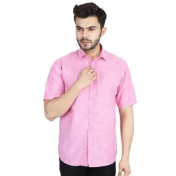 TAHVO Pink Linen Slim Fit Self Pattern Shirt-picture-27