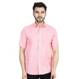 TAHVO Pink Linen Slim Fit Self Pattern Shirt-picture-48
