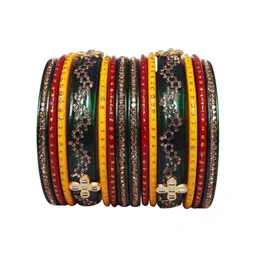 TAJ BRIDAL STORE Women Set of 14 Handcrafted Kundan & Rhinestones Embellished Bangles-picture-22