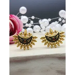 Tajoni Gold-Plated Oxidised Crescent Shaped Studs-image-7