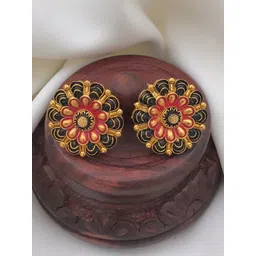 Tajoni Gold-Plated Oxidised Floral Shaped Studs-image-2