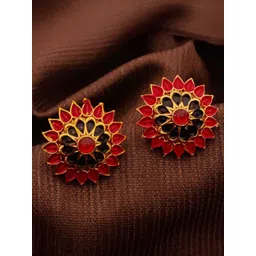 Tajoni Gold-Plated Oxidised Floral Shaped Studs-image-3