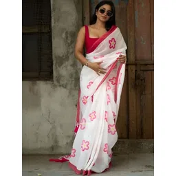 TAJOO Floral Pure Linen Designer Saree-picture-34