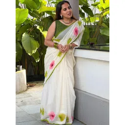TAJOO Floral Pure Linen Saree-picture-27