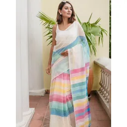 TAJOO Striped Pure Linen Designer Saree-picture-37