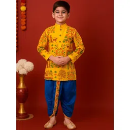 TAKE STYLE Boys Yellow Dupion Silk Mandarin Collar Long Sleeves Ethnic Kurta Sets-picture-51