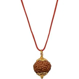 takshila gems Natural 7 Face Rudraksha Pendant in Gold Polished Metal Caps Lab Certified, 7 Mukhi Rudraksha Locket-picture-27