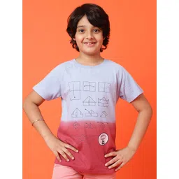 TALES & STORIES Boys Blue & Pink Tie and Dye Printed Round Neck Cotton T-shirt-picture-31